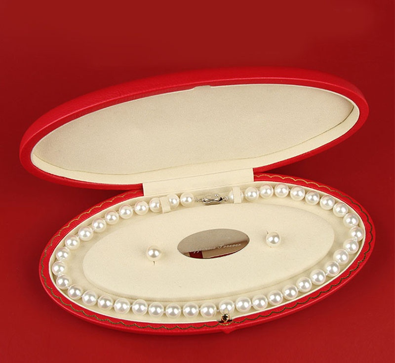 Custom ovalshaped velvet pearl necklace jewelry box large highgrade